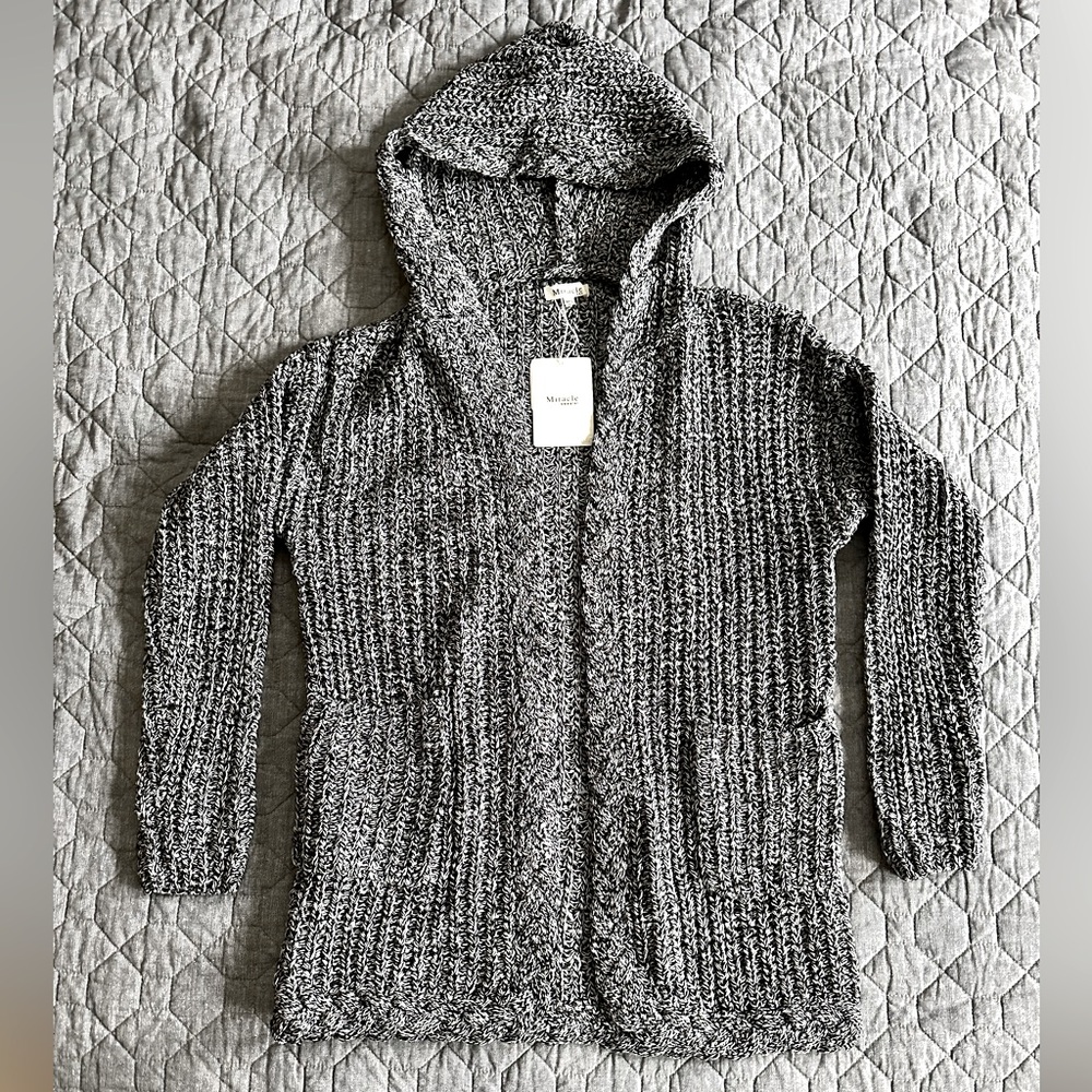NWT Miracle Sweater black and white hooded cardigan - size M/L